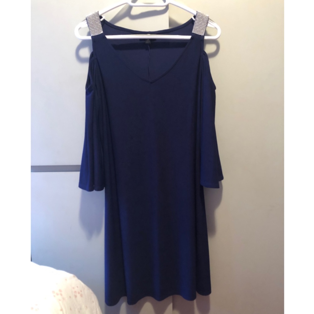 Blue Women's Shift Dress Embellished Cold Shoulder